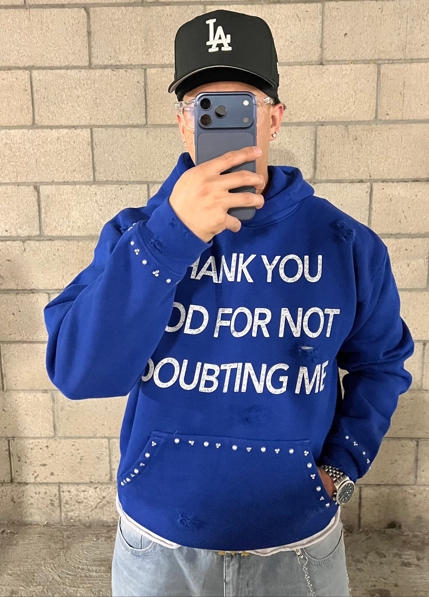 Blue Thank You God Hoodie