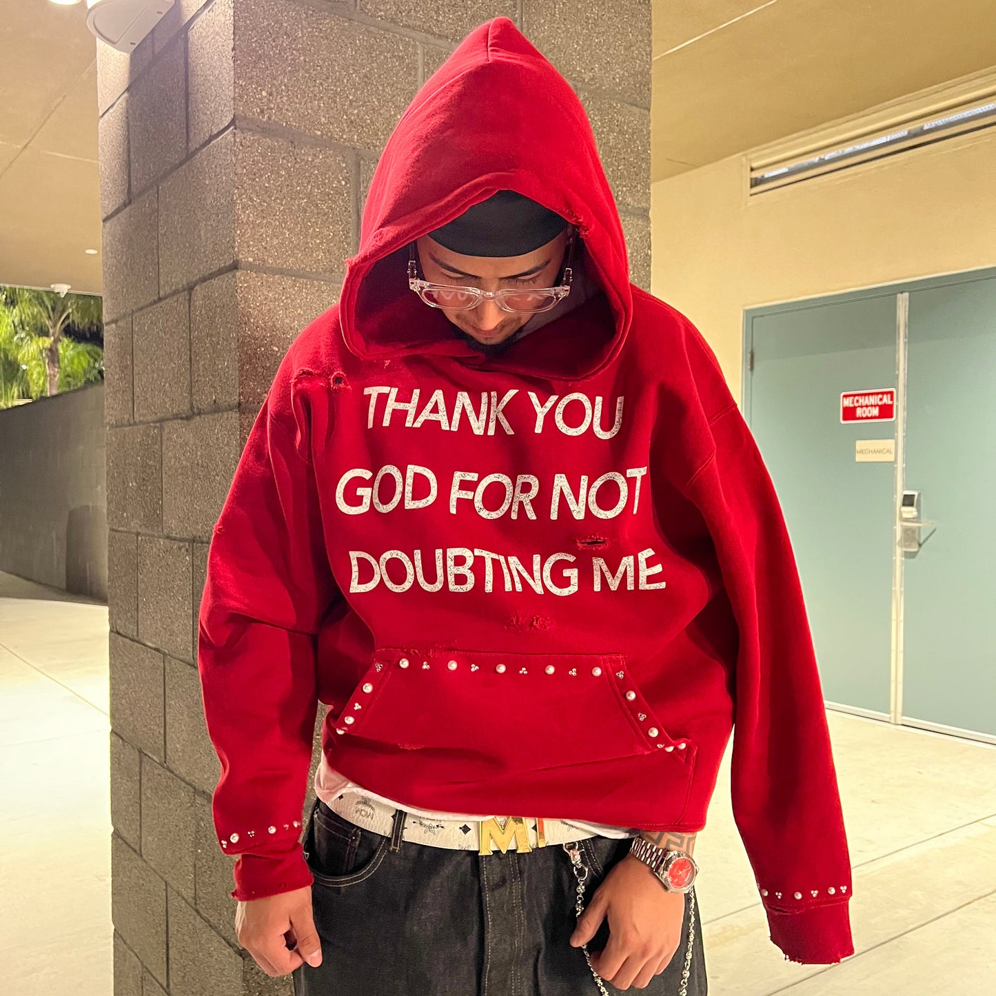 Red Thank You God Hoodie