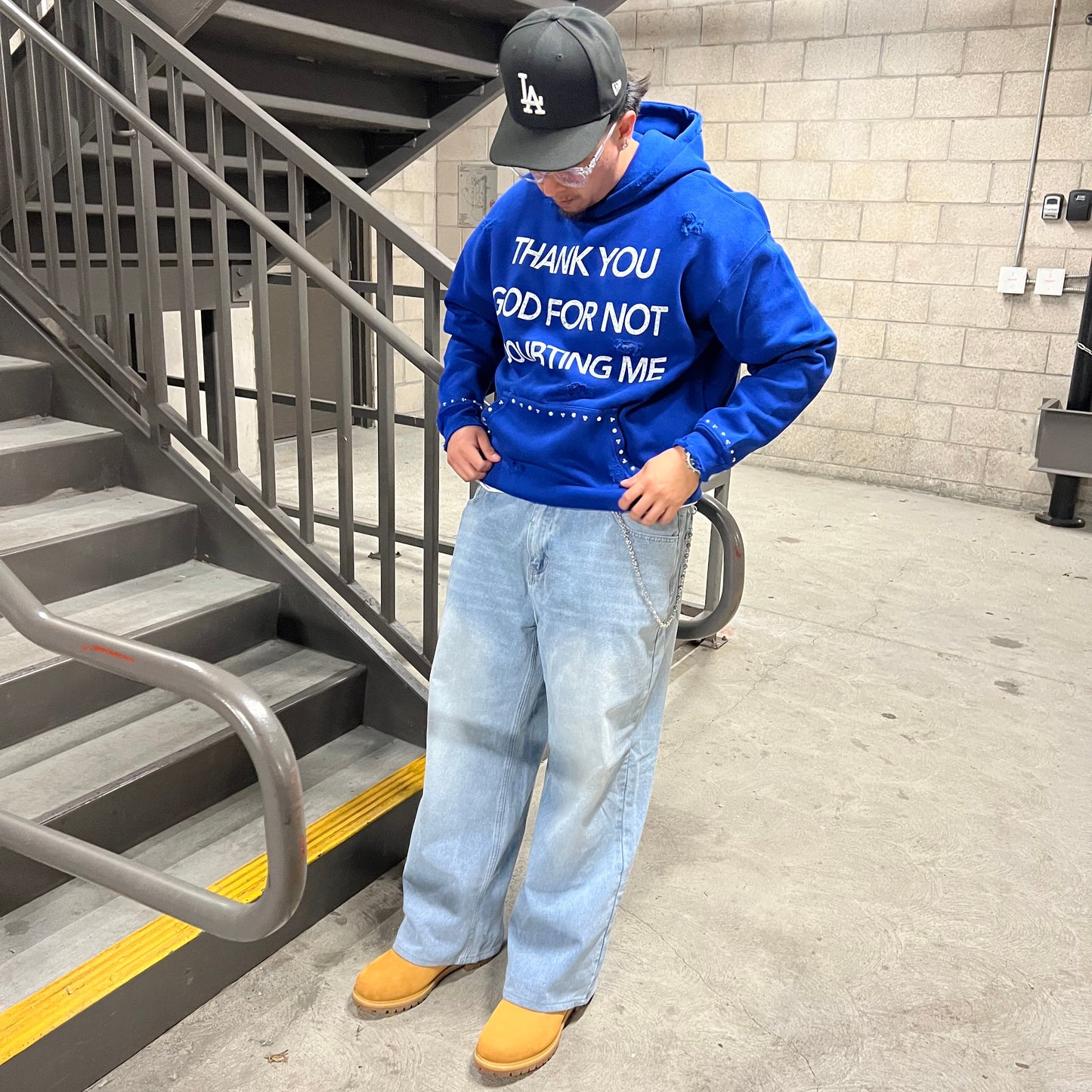 Blue Thank You God Hoodie