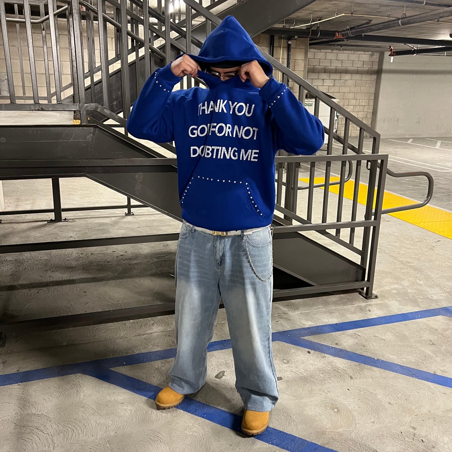 Blue Thank You God Hoodie