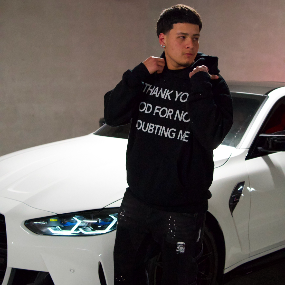 THANK YOU GOD FOR NOT DOUBTING ME Distressed Rhinestone Hoodie