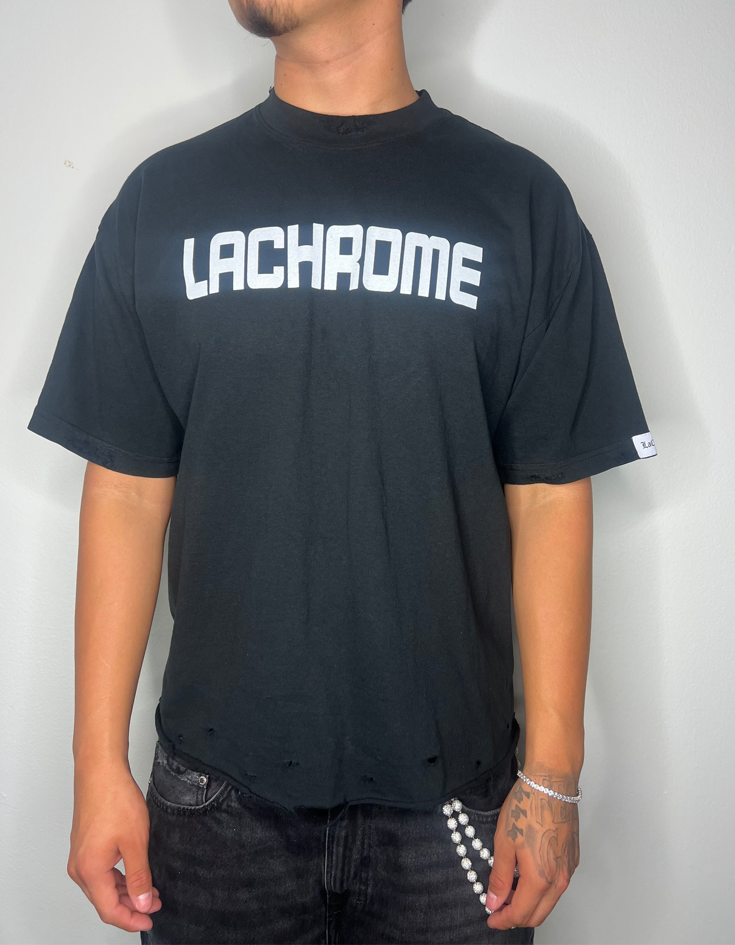 BLACK LACHROME DISTRESSED TEE
